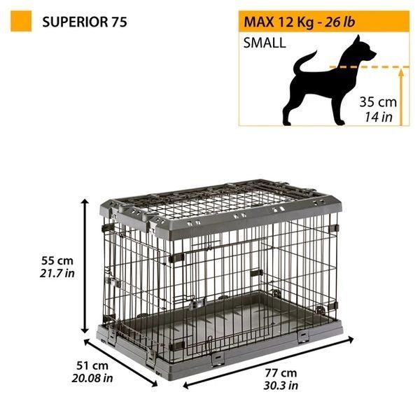 Металлическая клетка для собак до 12 кг c тремя дверцами на колесиках Superior 75 Ferplast 77 x 51 x h 55 cм 73187101 фото
