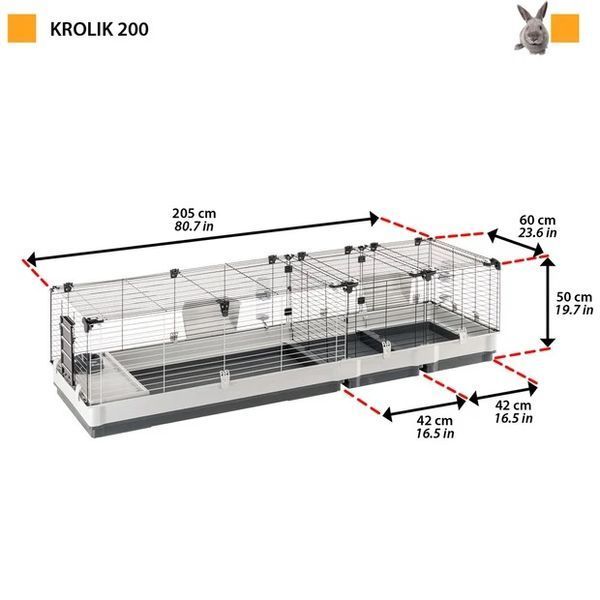 Клітка-вольєр для кроликів з перегородкою та комплектом аксесуарів KROLIK 200 Ferplast 205&times;60&times;50 см 57072870 фото