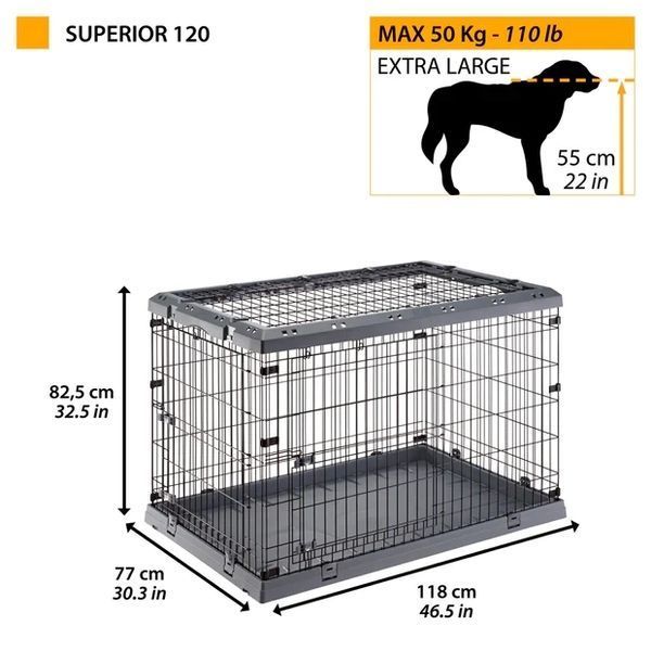 Металева клітка для собак до 50 кг з трьома дверцятами на коліщатках Superior 120 Ferplast 118x77x h82.5 см 73190101 фото